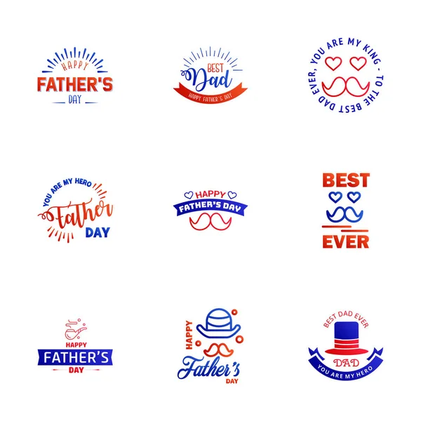 Happy Fathers Day Azul Vermelho Vintage Retro Type Font Ilustrador — Vetor de Stock