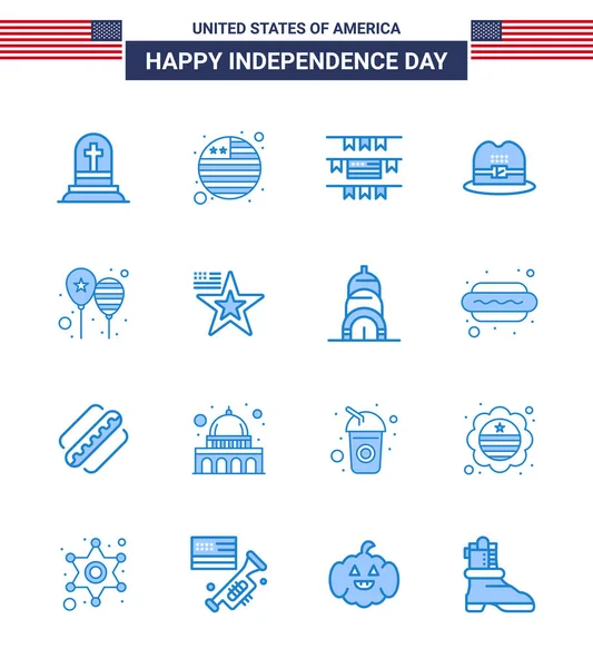 Set Modern Blues Pack Usa Independence Day America Flag Day — Stock Vector