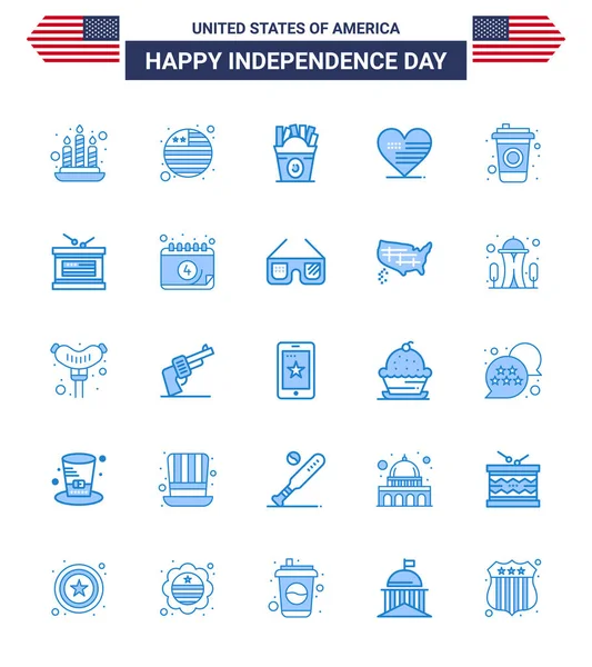 Happy Independence Day Pack Blues Signos Símbolos Para Tambor Cola — Vector de stock