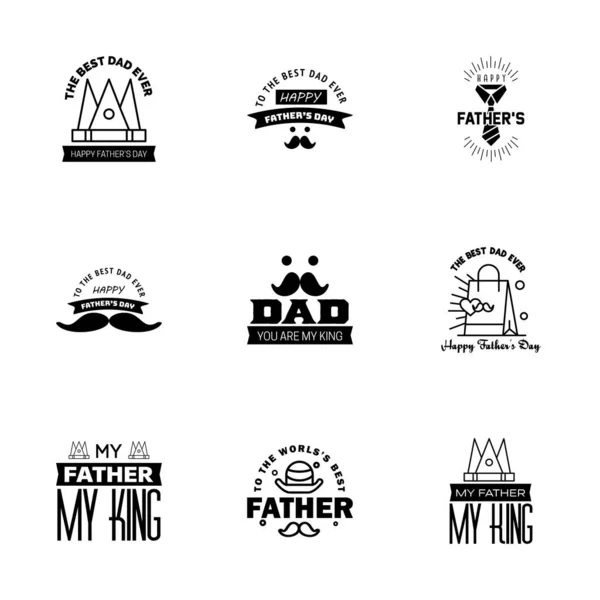 Happy Fathers Dagkaart Black Set Vector Illustratie Bewerkbare Vectorontwerpelementen — Stockvector