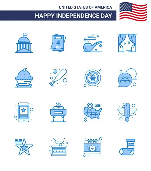 Pack Creative Usa Independence Day Related Blues Muffin Cake Pipe — Stock Vector