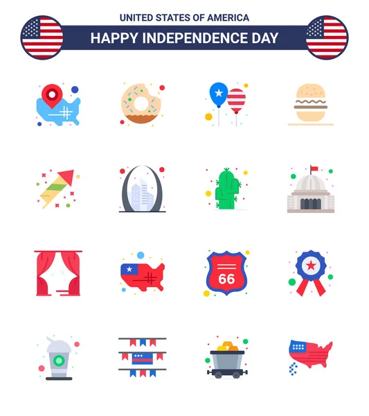 Happy Independence Day Pack Flats Signs Symbols Usa Eat Food — Stockový vektor