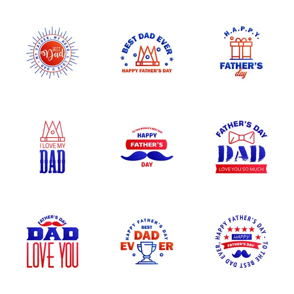 HAPPY FATHERS DAY. 9 Blue and red HOLIDAY HAND LETTERING. VECTOR HAND LETTERING GREETING TYPOGRAPHY Editable Vector Design Elements