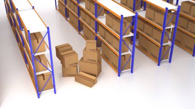 Ambar yığılmış ve karton kutulara