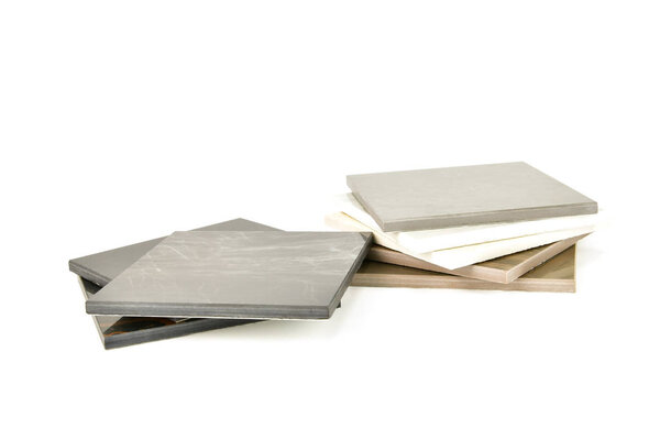 stone tiles samples on white background
