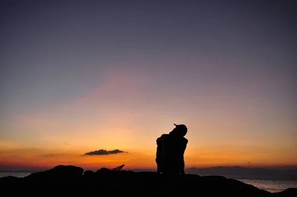 Man Relex Sea Sunset — Stock Photo, Image
