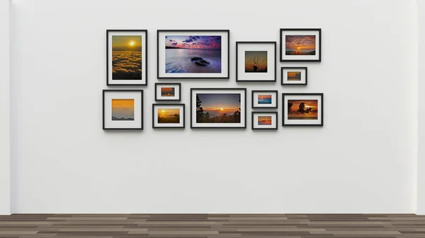 fotoğraf çerçevesi duvar resmi. Kavram günbatımı (3d render)