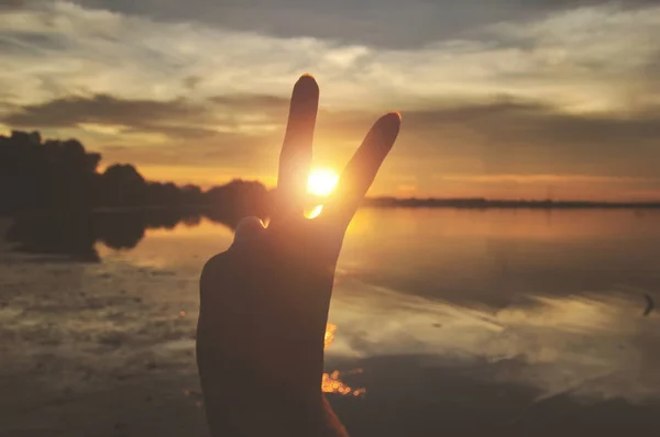 silhouette hand victory symbol