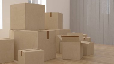Karton Ev Hareketli Ambalaj Kutuları(3d render)