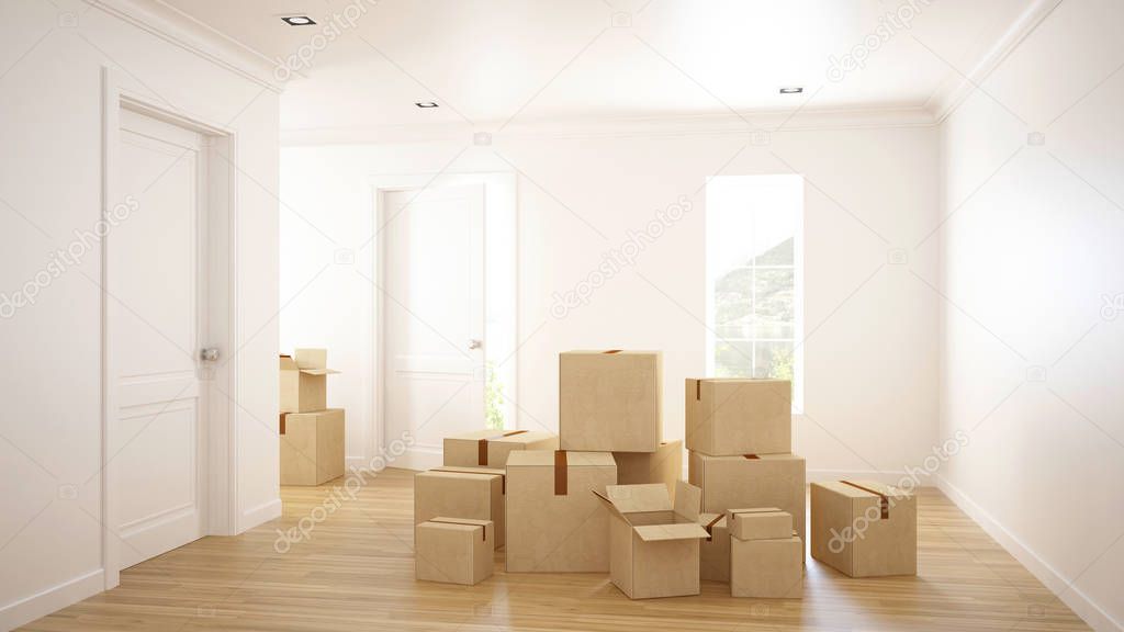 Cardboard House Moving Packing Boxes(3D rendering)