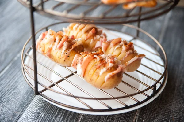 Chicken Thighs Baked Potatoes Tandoor — Stock Photo, Image