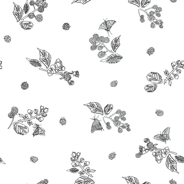Weißes Muster mit Schmetterling und Blumen. — Stockvektor