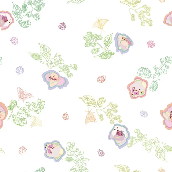 Weißes Muster mit Schmetterling und Blumen. — Stockvektor