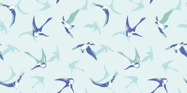 Blue pattern with swallow. — Stock Vector