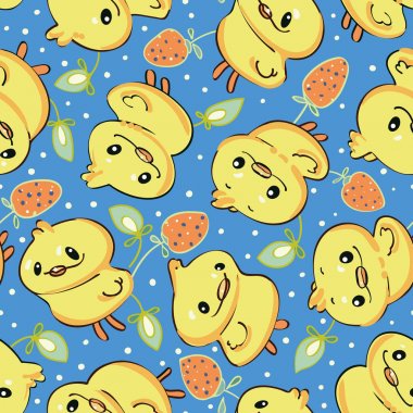 Karikatür tavuk ile Mavi desen.