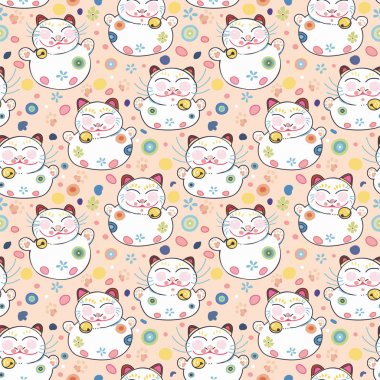Mutlu kedi ve çiçek ile pembe desen.