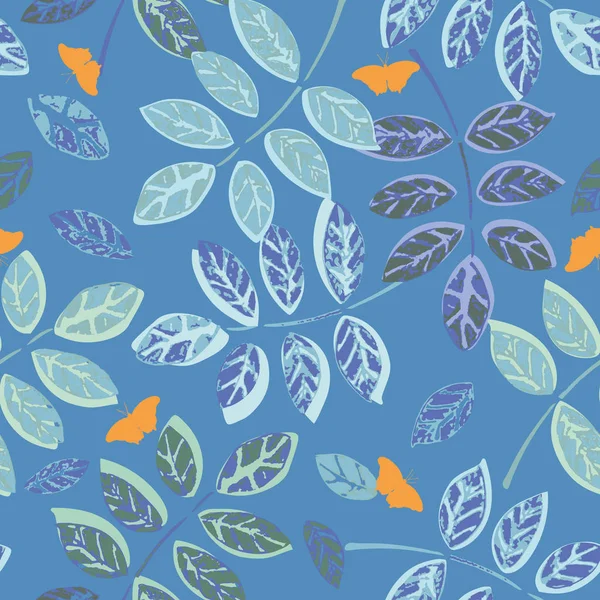 Blauw vector patroon met plant blad. — Stockvector