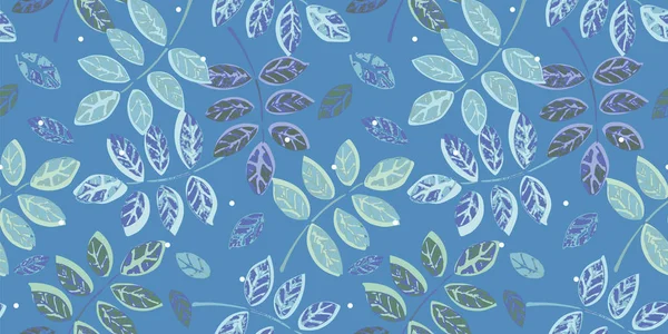 Blaues Vektormuster mit Pflanzenblatt. — Stockvektor