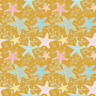 Yosun ve denizyıldızı ile altın desen.