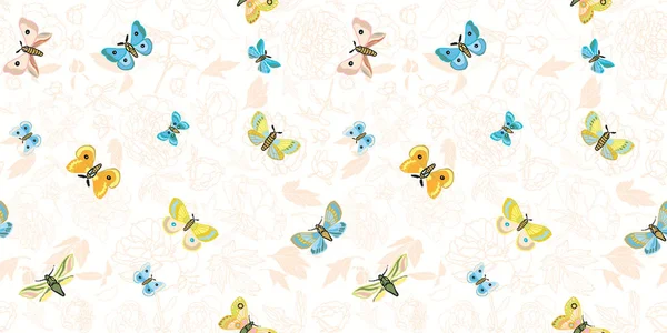 Elegante patrón de mariposa peonía botánica . — Vector de stock