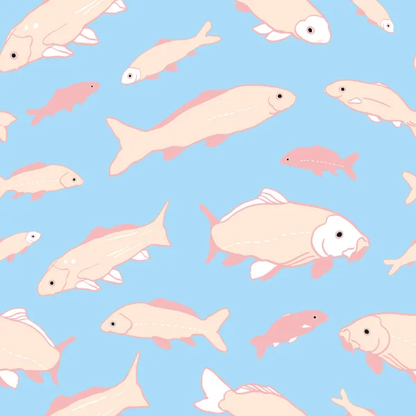 波状の海洋生物魚鯉シームレスパターン — ストックベクタ