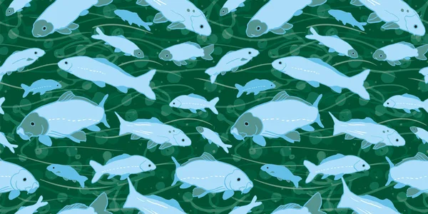 Vågigt hav liv fisk koi sömlösa mönster — Stock vektor