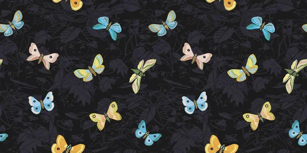 Motif moderne de feuille de jungle exotique avec papillon . — Image vectorielle