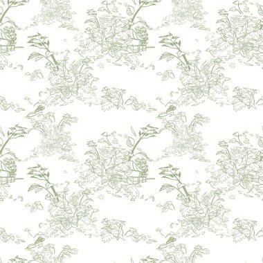 Gravür tarzı egzotik orman manzara deseni.