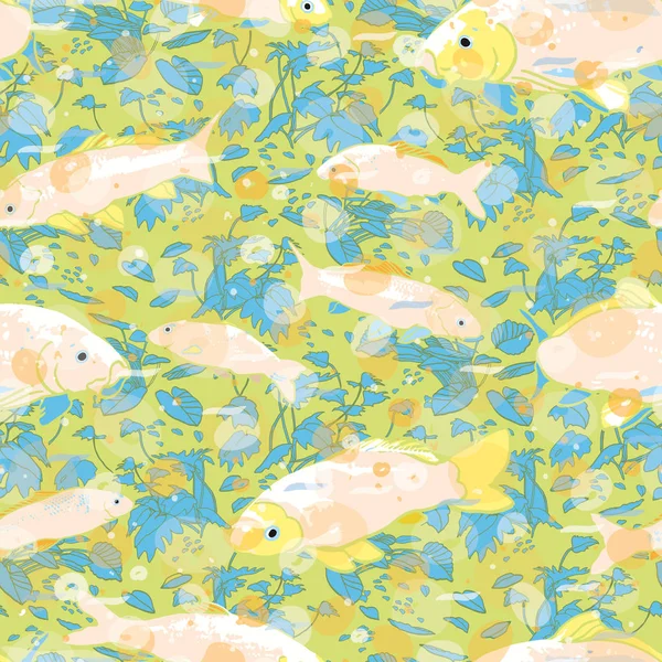 波状の海洋生物魚鯉シームレスパターン — ストックベクタ