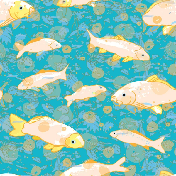 Golvende oceaan leven vis Koi naadloze patroon — Stockvector