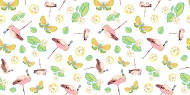 Egzotik orman flamingo pastel desen.
