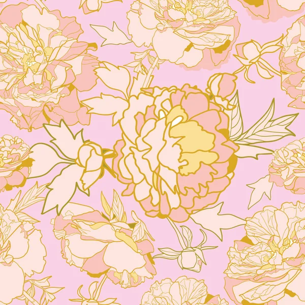 Realistische festliche Pfingstrosenblüte florales Muster. — Stockvektor
