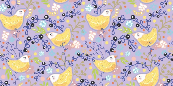 Folk art style sugar bird pattern. — Stock Vector