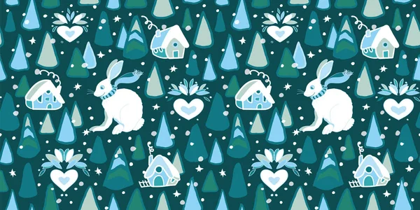 Vector cozy winter forest pattern. — Stock Vector