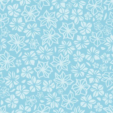 Vektör açık mavi el çizilmiş çiçek yineleme deseni