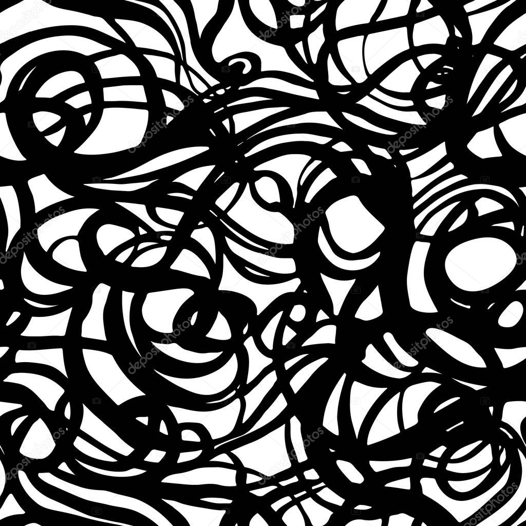 Abstract brush pen swirly line pattern.