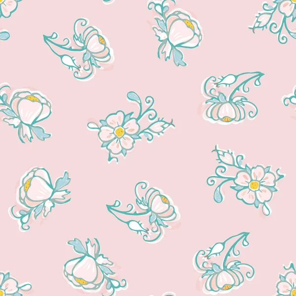 Patrón de flores de arte popular vintage. Estilo de bordado retro rosa diseño. — Vector de stock