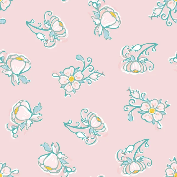 Vintage Volkskunst Blumenmuster. Retro-Stickereistil rosa Design. — Stockvektor