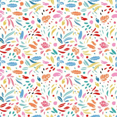 Modern pastel yaprak yaz şablonu. Renkli el çizimi çiçek tasarımı.