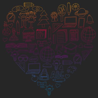 Vektör doodle tarzı ortaokul simgeler kümesi. Bir parça tahta boyalı, renkli, degrade resimleri.