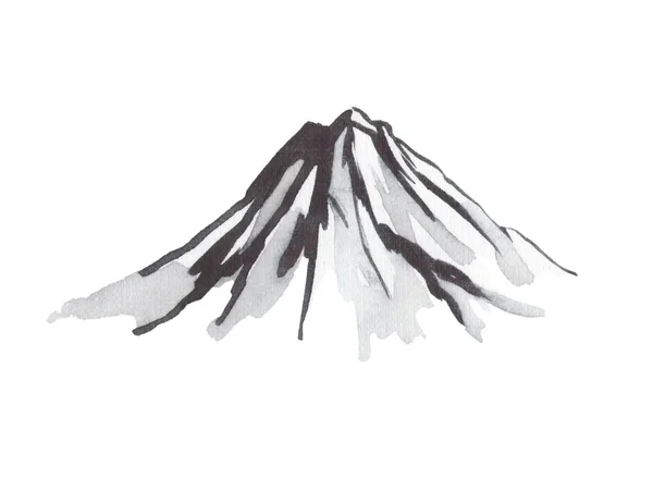 Giappone tradizionale pittura sumi-e. Montagna Fuji, sakura, tramonto. Sole giapponese. Illustrazione inchiostro indiano. Immagine giapponese. — Foto Stock