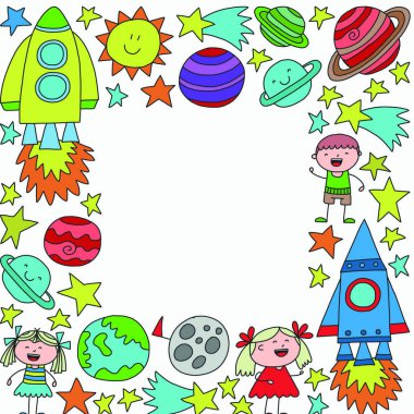 Elle çizilmiş alanı öğeleri desen. Alanı. Uzay doodle illüstrasyon. Vektör çizim.
