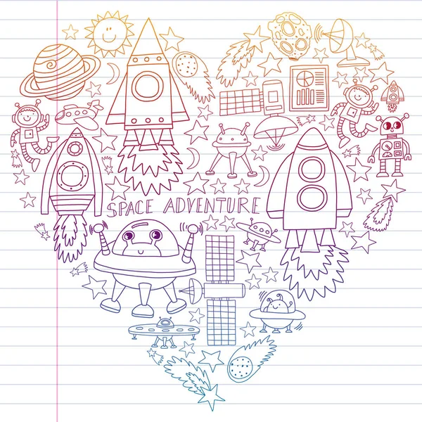 Doodle tarzı alanı öğeleri simgelerin vektör kümesi. Boyalı, renkli, beyaz arka plan üzerinde lineer kağıt parçası üzerinde gradyan.