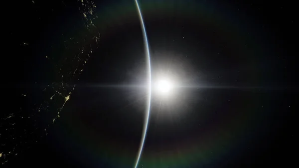 近, 低地球轨道蓝色行星。这张由美国宇航局提供的图像元素. — 图库照片