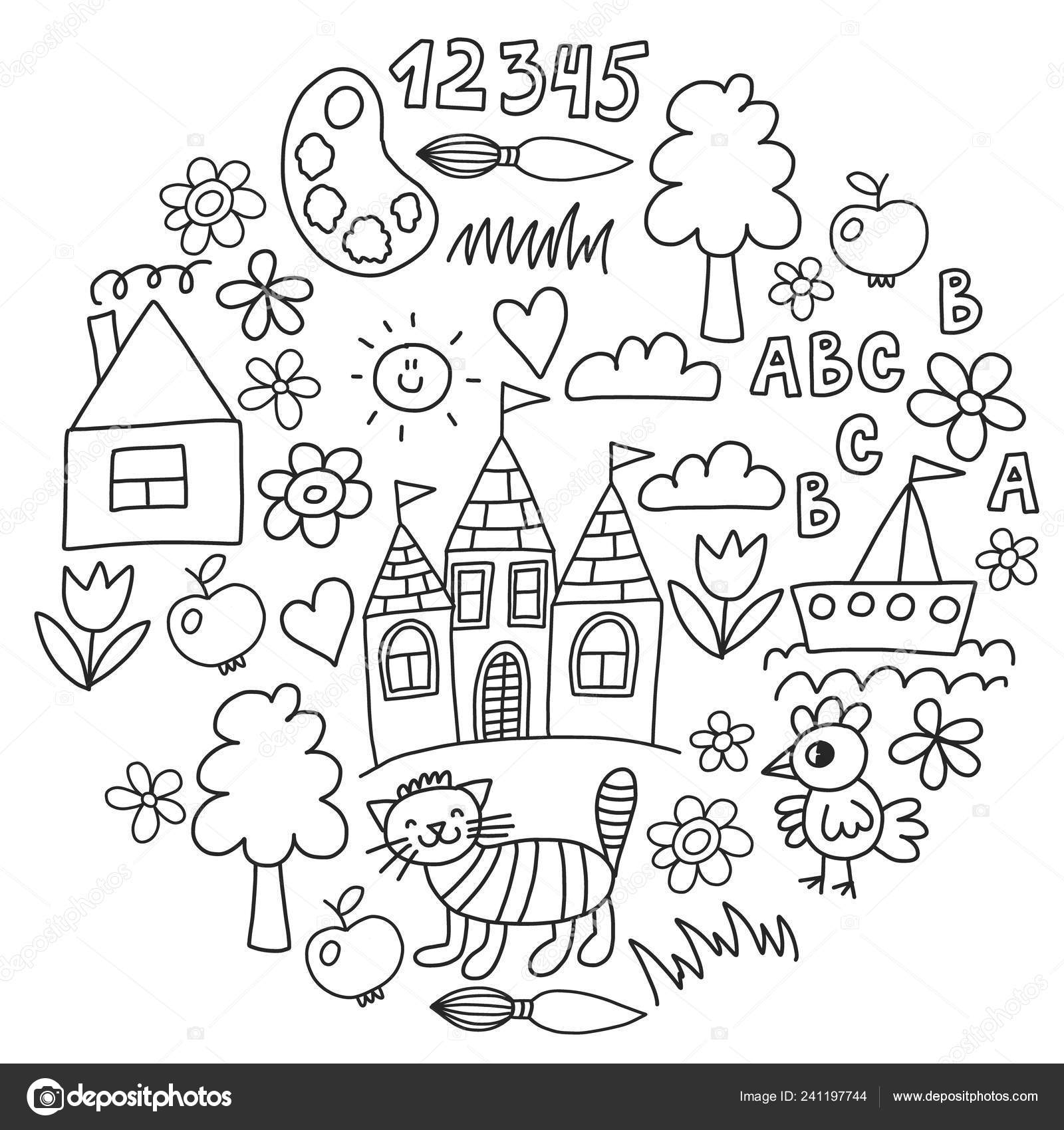 Kindergarten Pattern Drawn Kids Garden Elements Pattern Doodle