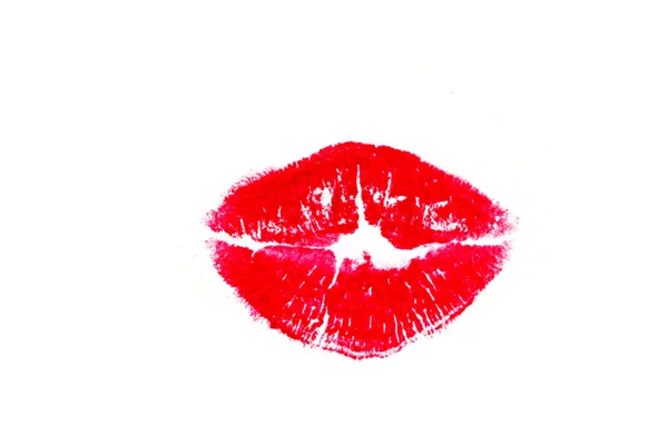 Csók, szerelem, rúzs, képeslap, elkülönítése, fehér háttér, nyomtatás. — Stock Fotó