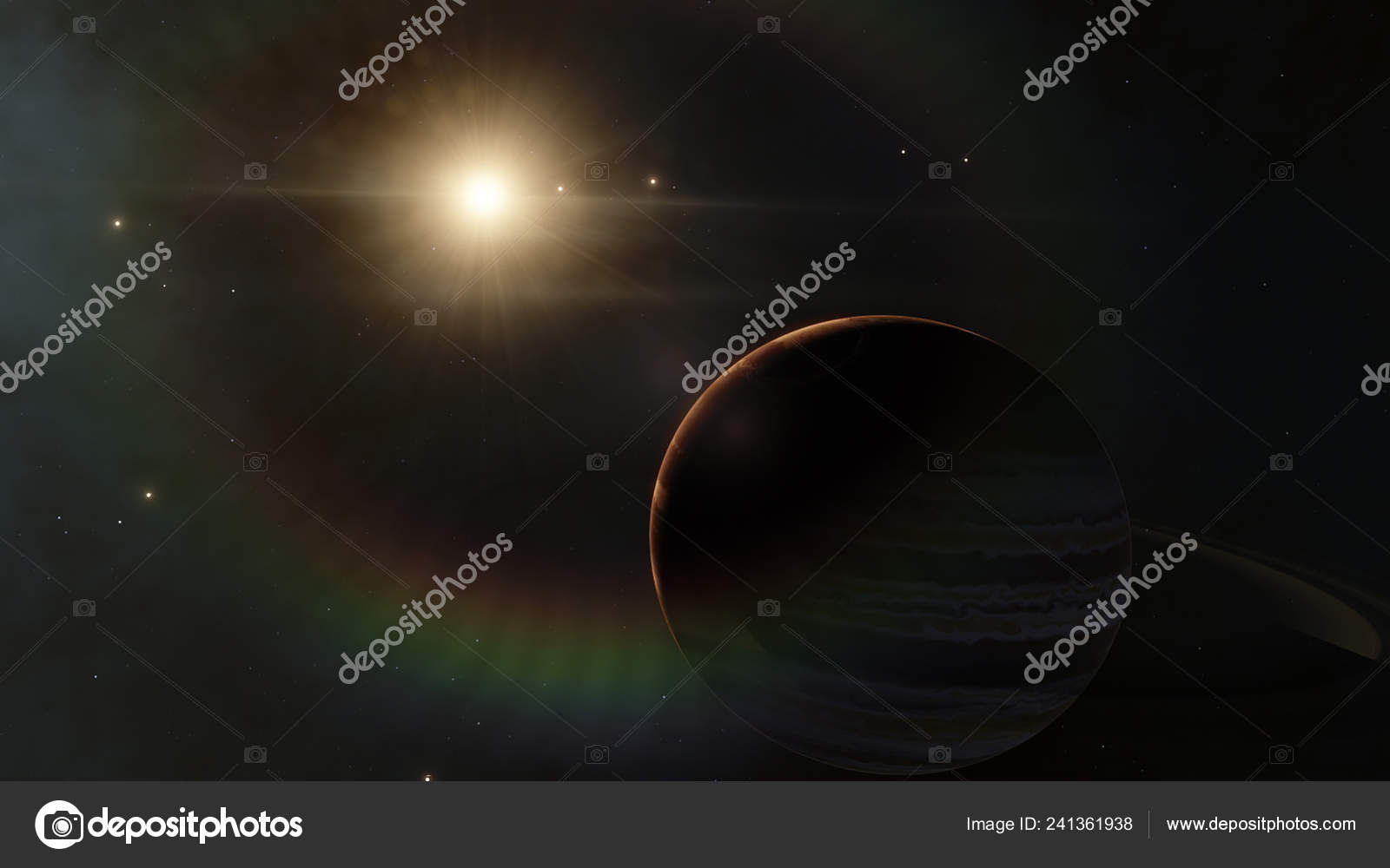 Planeta En El Espacio Arte Colorido Sistema De Estrellas