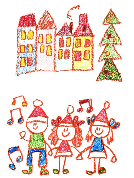Przedszkole nauczyciel kreskówka ręką narysowane, zimą z sezonów bałwana na białym tle na białym tle, dziewczynka, chłopiec. — Zdjęcie stockowe