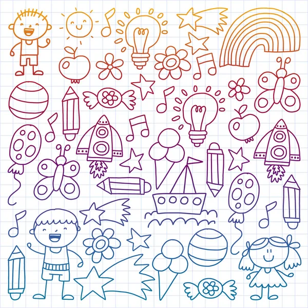 Kinder Garten Patern Handgezeichnete Kinder Gartenelemente Muster Doodle Illustration Vektor — Stockvektor