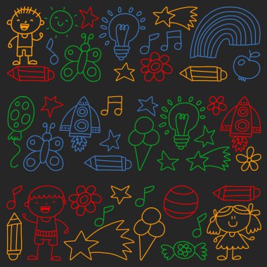 Çocuk Bahçesi, kuvvetler, çizilmiş çocuk bahçe elemanları desen el, illüstrasyon, vektör, illüstrasyon doodle,